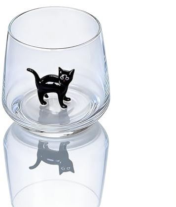 Cat Figurine Glass Cup, Clear Stemless Wine Glass with Unique 3D Cat Inside, Handmade Glassware Cup, Perfect for Water, Milk, Wine, Gift for Cats Lovers (#1)
