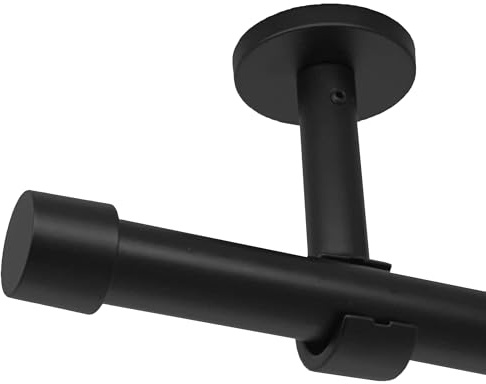 BASIT Gardinenstange schwarz 20mm 1-läufig Wand & Decke 600cm D32 | Komplettes Gardinenstangenset Wandmontage & Deckenmontage 120-600cm wählbar Metall Modell D32 Endstück E75 Kappe