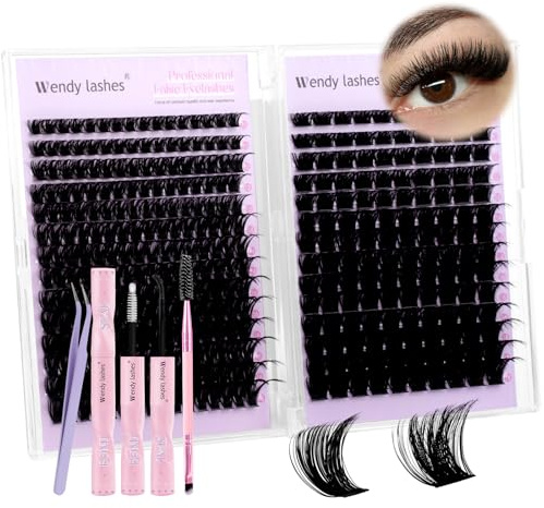 WENDY LASHES Individual Cluster Lashes Kit 100D/200D MIX 10-18mm D Curl | High-Volume Lash Clusters Kit with Bond, Seal, Tweezers & Brush for Natural Wispy Eyelash Extensions KIT-100D/200D