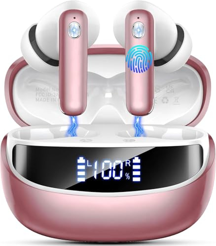 Nerunsa Kabellose Ohrhörer, Bluetooth 5.4 Kopfhörer mit 4 ENC Noise Cancelling Mikrofon, 50 Stunden Spielzeit, kabellose Kopfhörer, HiFi-Stereo, tiefer Bass