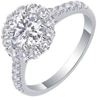 Damenring Zart Dünn, Statement Ring Ring mit 1 Karat Moissanit Im Rundschliff Silber 18K Weißgold Größe 63 (20.1)