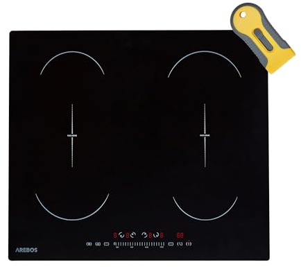 Arebos Induktionskochfeld autark 59x52 cm | 4 Kochzonen 7200 W Booster-Funktion | 2 Flexzonen Sensor-Touch | Timer Kindersicherung Überhitzungsschutz Autoabschaltung Schnellaufheizung