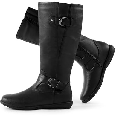 DREAM PAIRS Women's Wide Calf Knee High Faux Fur-Lined Flat Fashion Winter Boots with Side Zipper,Size 8,Wide/Calf/Black,SUMMIT-W
