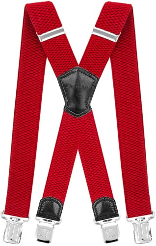Decalen Mens Braces with Very Strong Metal Clips Wide 4 cm 1.5 inch Heavy Duty Suspenders One Size Fits All Men and Women Adjustable and Elastic X Form