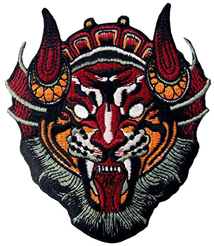 Aufnäher, bestickt, Design: Monster Löwen Maske, zum Aufbügeln oder Aufnähen