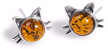 HENRYKA 925 Sterling Silver and Cat Face Stud Earrings