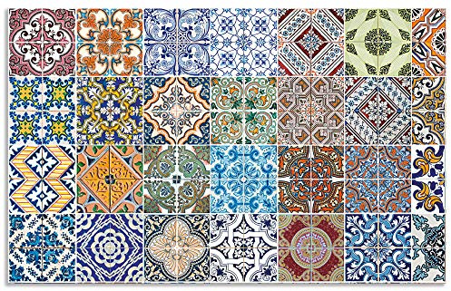 ARTland Spritzschutz Küchenrückwand aus Alu für Küche Herd Spüle 80x50 cm (BxH) mit Motiv Fliesenmuster Abstrakt Landhaus Fliesenoptik Orient Bunt T9OM
