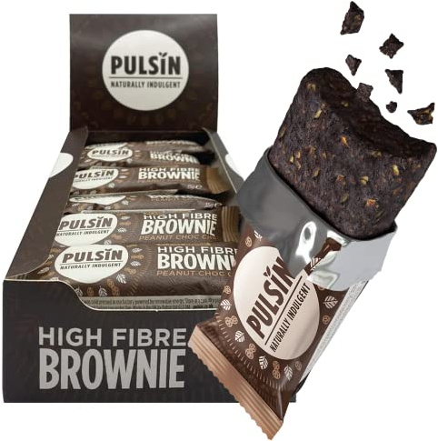 Pulsin - Peanut Choc Chip High Fibre Brownie - 18 x 35g - 5.8g Fibre, 4.7g Protein, 154 Kcals Per Serving - Gluten Free, Palm Oil Free & Dairy Free Bars