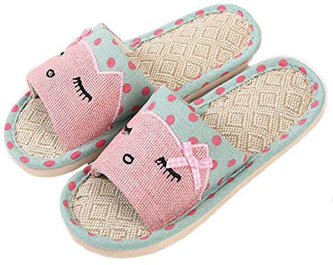 AioTio Pareja de Lino Zapatillas de casa de Estilo japonés niño Divertido Zapatillas de Dibujos Animados Transpirable Antideslizante luz de Fondo Regalo con Amor