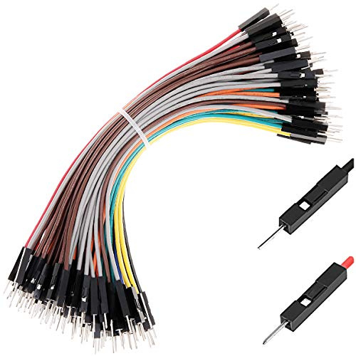 Hellotronics Breadboard Jumper Wires 22AWG Male to Male 120-Pack More Red and Black Jumpers 6'' Length Square Head 0.1'' 10 Colors for Raspberry Pi (15CM, M/M)