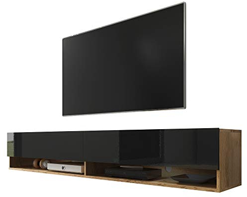 Selsey WANDER - Mobile TV Sospeso/Porta TV Moderna/Rovere Dorato Nero Lucido / 180 cm