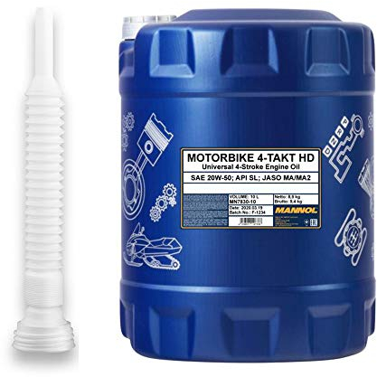 10 Liter, MANNOL 7830 20W-50 MA2 Harley 4-Takt Motorradöl INKL AUSLAUFSCHLAUCH