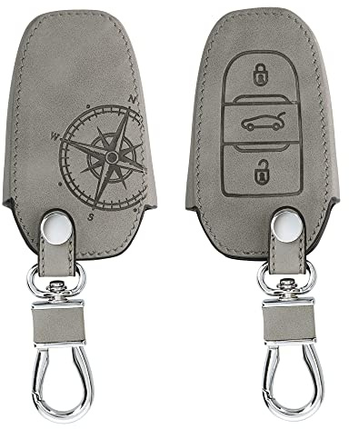 kwmobile Autoschlüssel Hülle kompatibel mit Peugeot Citroen 3-Tasten Smartkey Autoschlüssel (nur Keyless Go) - Kunstleder Schutzhülle Schlüsselhülle Cover Kompass Vintage Grau