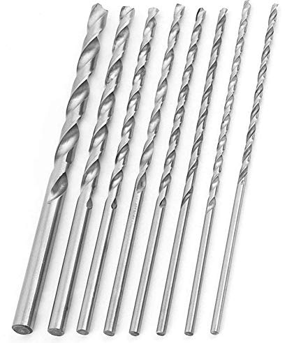 Saipe 8pcs 200mm Twist Drill Bit Set Extra Long HSS Twist Bits Round Straight Shank Tool Sets Wood Working Tool for Wood Plastic and Aluminum (4-10mm)