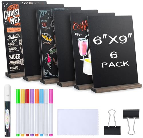 ONUPGO Mini Chalkboard Signs, 6 x 9 Inch Vintage Tabletop Chalk Board Sign with Base Stands - Double Side Mini Menu Boards Small Food Signs for Party Buffet Wedding Bar and Restaurant