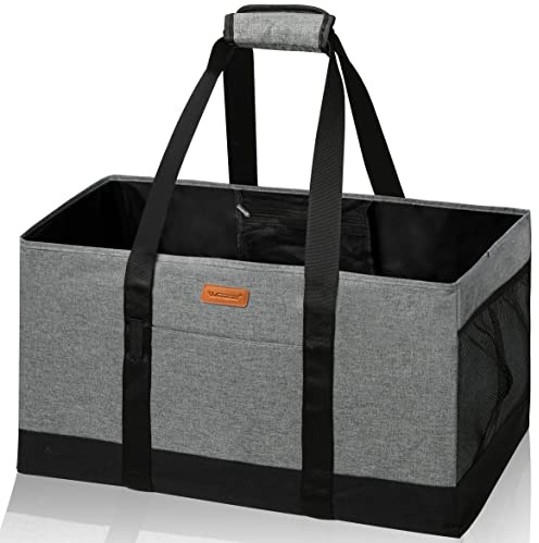 WONDAY Extra Large Foldable Grocery Tote Bag With Handles for Storage, Picnics, Beach, Pool, Laundry - Reusable Shopping Bag (Grey)