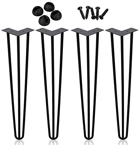Lospitch Hairpin Legs tischbeine Metall schwarz Tischkufen Haarnadel Tischbein 12 mm, Hairpin Legs aus Stahl, 3-Stange Bein, 40 cm 4 Stück