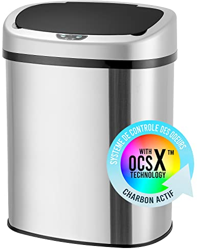 Poubelle Automatique 38L Inox Brossé avec Filtre ANTI-ODEUR et Revêtement ANTI-TRACE | Bac à ordures Electronique Cuisine Salle de Bain en Acier Inoxydable | Couvercle Electrique | Sac 30 ou 40 litres