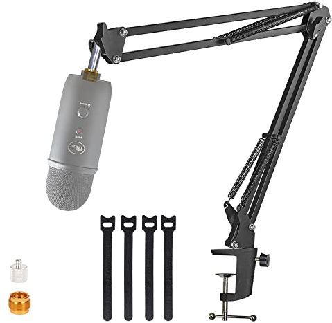 YUZUHOME Blue Yeti Mikrofonarm Verstellbarer Aufhängungsständer mit 3/8 Zoll bis 5/8 Zoll und 3/8 Zoll auf 1/4 Zoll Schraubenadapter, Schwarz