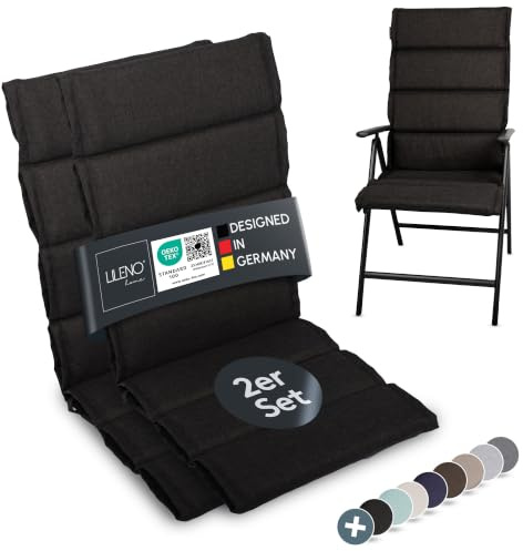 LILENO HOME Gartenstuhl Auflagen als [2er Set - Hochlehner] in Anthrazit | bequeme Liegen als Sitzauflagen für Gartenmöbel - Stuhlkissen für Gartenstühle und Klappstühle