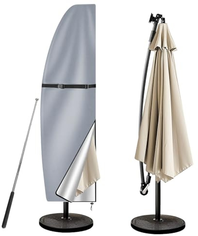 wiipara Parasol Cover with Rod, Parasol Protective Cover fit for Waterproof UV-Block Windproof Large Umbrella Cover with Zip and Storage Bag for Garden Outdoor (Grey, 205x25x57/48(bottom) cm)
