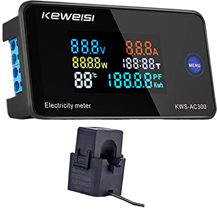 WANGCL LCD Digital Energy Meters AC300-100A Energy Monitor Smart Meter Multifunctional Voltmeter Ammeter - with opened Type Transformers