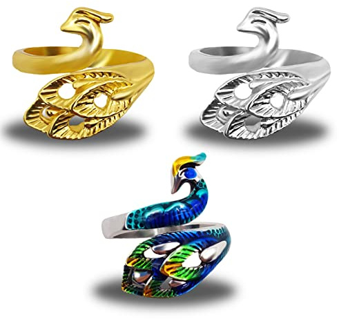 Anello di filato regolabile per uncinetto a forma di pavone anello per maglieria anello aperto per madre nonna regalo del Ringraziamento guida del filato delle dita accessori all'uncinetto
