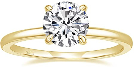 Zakk Ringe Damen Silber 925 Rosegold Gold Solitärring 1,5CT Rund Zirkonia Verlobungsringe Versprechen Heiratsantrag Ring (Gelbgold,49 (15.6))