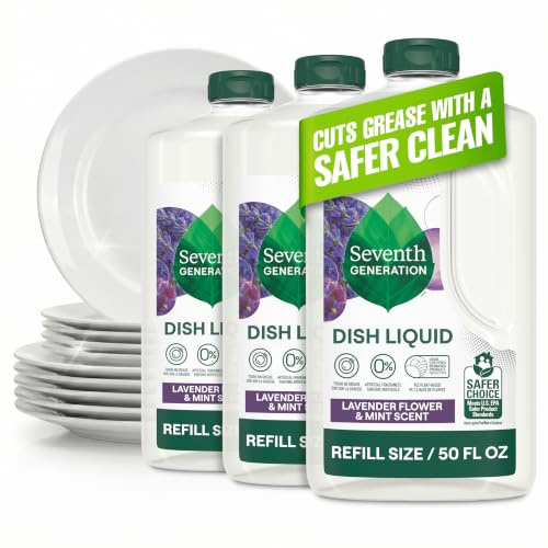 Seventh Generation Ricarica per lavare i piatti, lavanda floreale e menta, 3 confezioni da 50 ml
