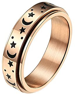 ANAZOZ Antistressring Daumen, Edelstahl Ringe Herren Personalisiert größe 67 Drehringe Mond Sterne Briet 6mm