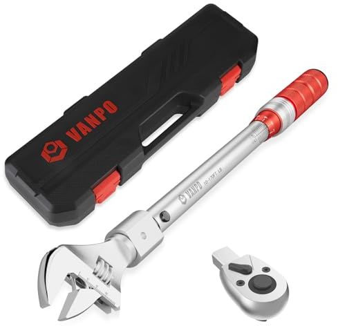 VANPO 1/2 Inch Drive Adjustable Torque Wrench, 10-170 Ft.Lb/13.6-230.5 Nm, 38MM Open End Torque Wrench with Interchangeable Jaw & Ratchet Head for HVAC, Car, Moto, Heat Pump Piping