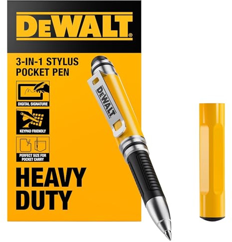 DEWALT Stylet Mini 3-en-1 Robuste, Stylo Tactile de Poche avec Bille, Pointe écran Tactile et pavé numérique, Compatible iPhone/iPad, Recharge Incluse, idée Cadeau pour Papa
