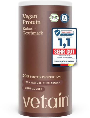 VETAIN Veganes Proteinpulver Kakao - 20g Eiweiß - 100% Bio & fermentiert | Protein Pulver aus 4 Komponenten - Ohne künstliche Süßungsmittel - Auf der Kölner Liste - Vollständiges Aminosäureprofil