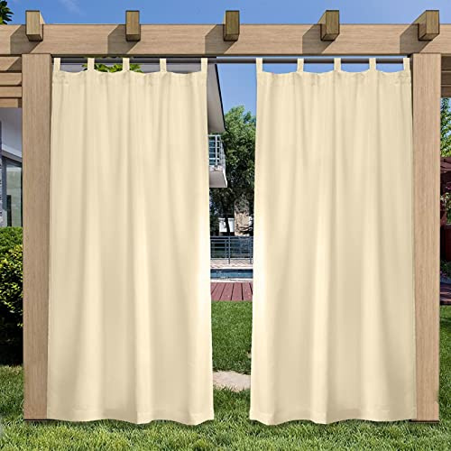 SK Studio Outdoor Vorhang Wasserdicht Terrasse Vorhänge mit Abnehmbaren Schlaufen Sonnenschutz Sichtschutz für Balkon Terrasse Garten Pavillon Strandhaus, 2 Stücke Beige, 132x213cm