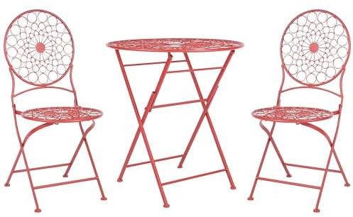 Beliani Garten Bistro Set Tisch mit 2 Stühlen zusammenklappbar Metall Provence Stil Rot Scario