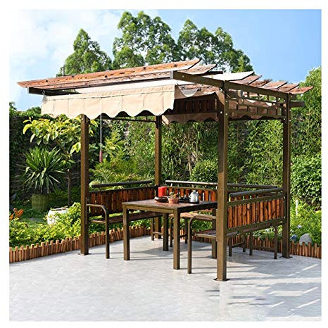 Pergola d'extérieur Villa Mobilier de Jardin, Gazebo de Jardin, Pavillon de terrasse, Étagère à Raisins avec Table et chaises, Pavillon de Cour extérieure Auvent de Jardin en Bois Café à USA