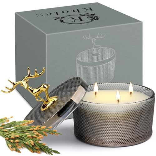 Duftkerzen Geschenkset für Frauen, KHOLEZ Große Duftkerzen Im Glas mit Deckel,Geburtstagsgeschenk für Frauen - 3 Docht Soja Sandelholz Kerze für Frau Freundin Mama Beste Freundin Duftkerze Weihnachten
