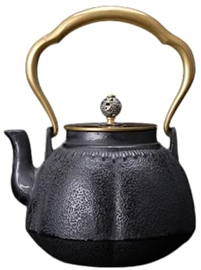 Teiera Bollitore in stile giapponese 0.9L Teiera in ghisa Teiere Teiera in ferro Processo non rivestito Ferro originale Coperchio in rame Pentola in ghisa Teiera Bollitore per il tè Teiere