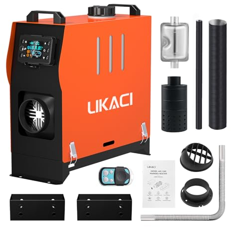 LIKACI Dieselheizung All-in-One 5 kW-8 kW 12 V/24 V Diesel-Luft-Parkheizung mit verbessertem LCD-Schalterdisplay und Fernbedienung, schnelles Aufheizen, für Wohnmobil, Garage, LKW-Orange