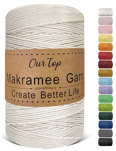 OurTop Corde Macramé 2mm x 500m, Fil Macramé Macrame Corde pour Bricolage, Artisanat, Tapisserie, Décoration Boho(Beige)