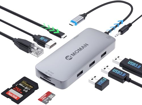 Docking station usb c, Adaptador USB C con Salida 4K HD, 3 Puertos USB 3.0, Lector de Tarjetas SD/TF, Compatible con MacBook Pro/Air, portátil y más Dispositivos Tipo C