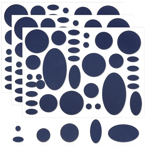 Skystuff 96 Stück Selbstklebende Reparaturflicken für Daunenjacken, Wasserdichtes, Selbstklebend Stoff, Nylongewebe zum Reparieren von Löchern in Kleidung, Zelt-Reparatur-Sets, Dunkelblau