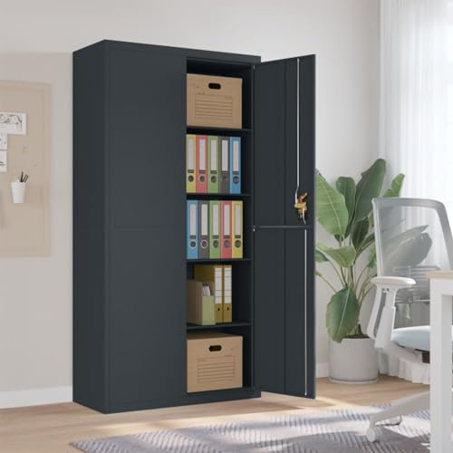 LAPOOH Aktenschrank Anthrazit 90x40x180 cm Stahl, Metallschrank, Werkstattschrank, Werkzeugschrank, Büroschrank, Lagerschrank, Garagenschrank, Stahlschrank - 339755