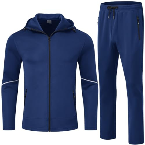 donhobo Tuta sportiva da uomo, sportiva, sportiva, palestra, tracksuit traspirante, felpa da jogging, casual, per la casa, Blu, XXL