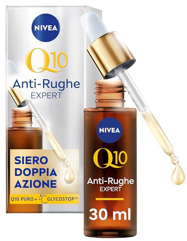 NIVEA Q10 Anti-Rughe Expert Siero Viso Doppia Azione 30 ml, Siero viso antirughe con Tecnologia Glycostop, Face serum rimpolpante arricchito con Coenzima Q10 anti-age