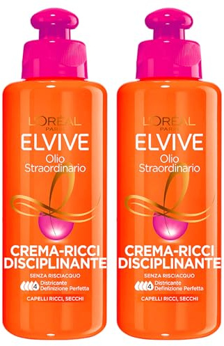 L'Oréal Paris Elvital Außergewöhnliche Öl-Locken-Disziplinierungscreme Leave-in-Creme für lockiges trockenes Haar nährender Wirkung Anti-Frizz Anti-Feuchtigkeit 48h cremiger Textur - 2 Flaschen 200ml