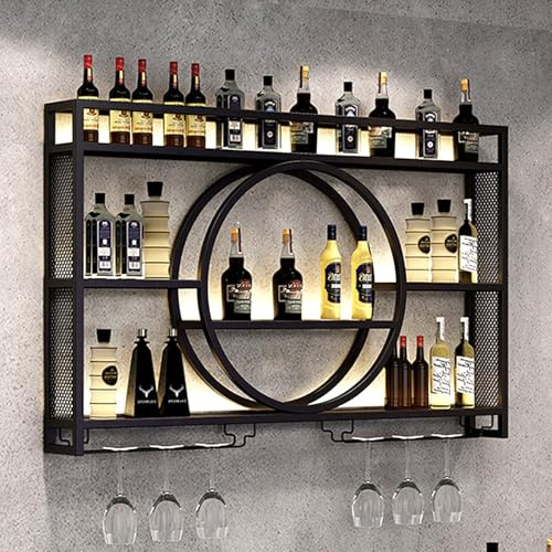 Generisch Modernes Weinregal Wand aus Metall, Bar Regal mit Glasregal, Wandmontage Wine Display-Ständer, Wand Flaschenregal für Bar-Einheiten, Restaurants und Zuhause (Black,120x15x80cm/47x6x31in)