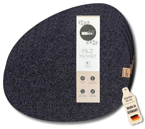 kontor28 - Design Tischsets Fjord aus Upcycling rPET Filz, 100% Made in Germany, Platzsets abwaschbar + schmutz -und wasserabweisend, Tischuntersetzer Filzmatte, Glasuntersetzer, anthrazit 4er Set