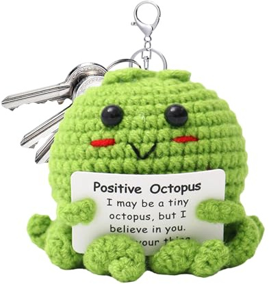 Positive Mental Octopus – gestrickte positive Oktopus-Puppe mit Ermutigungskarte, emotionale Unterstützung, Häkelpuppe für Freunde, Schreibtischdekoration