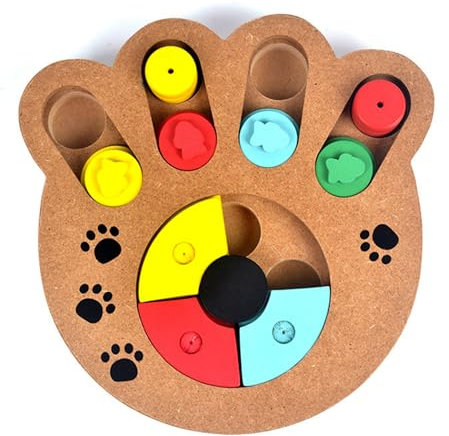 Interactive Dog Puzzle Toy Games for Dogs Enrichment Brain Training Dog Food Dispenser Wooden Educational Mental Stimulation Dog Treat Dispensing Puzzle Toy with Sliding Pieces and Hide (Paw print)